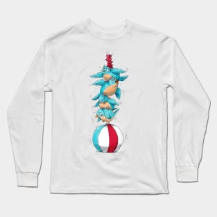 Blue Birds Balancing Boiling Beverages on a Beach Ball Long Sleeve T-Shirt